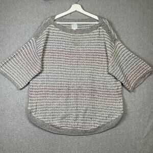 Sunday by Christopher & Banks Women's 1X Gray Knit 3/4 Sleeve Popover Top Shirt